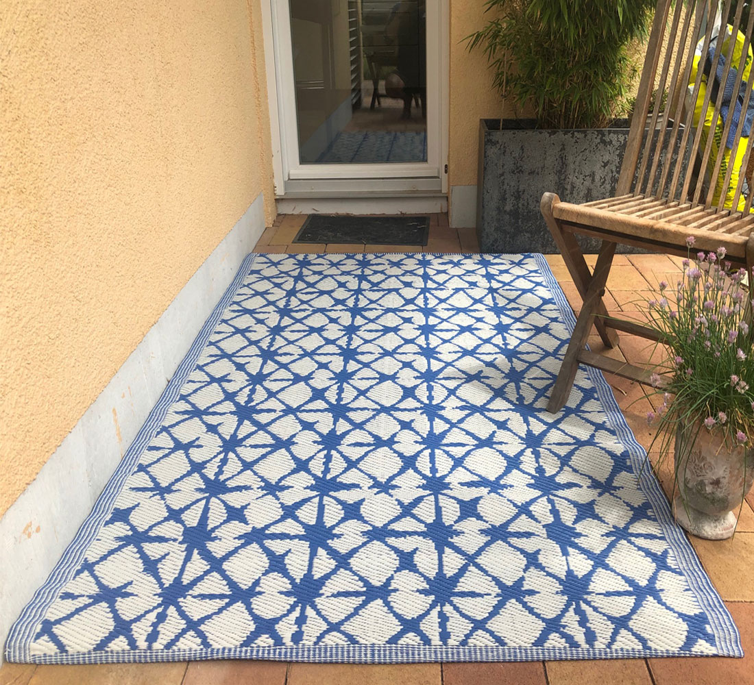 Outdoor Teppich Blau Weiß Rechteckig \